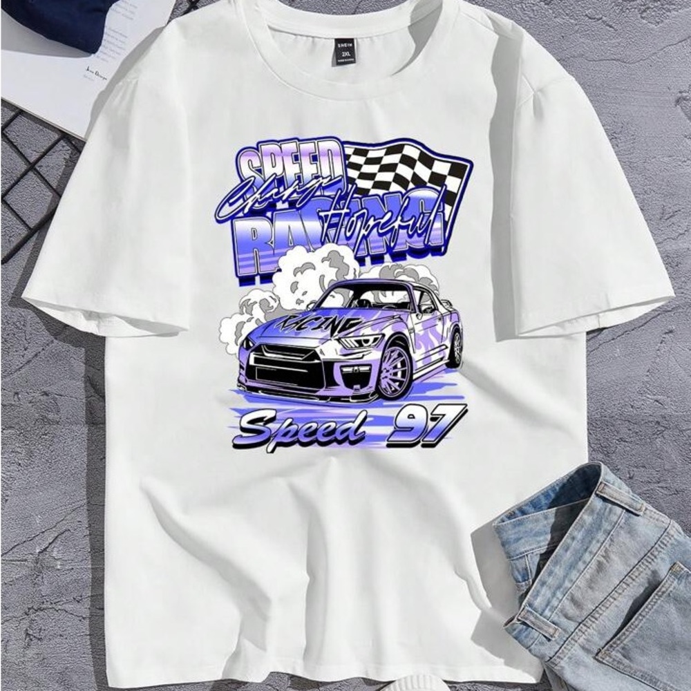 NWT - Shein Manfinity RebelGame Men Plus Car & Letter Graphic Tee - 3XL